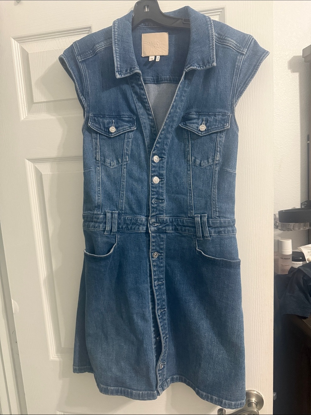 PAIGE Denim Button-Front Sleeveless Dress - Blue